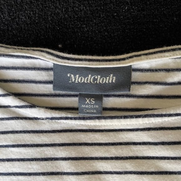 ModCloth Fox White Blue Striped Tee Shirt 3/4 Sleeves, XSmall - Picture 5 of 5